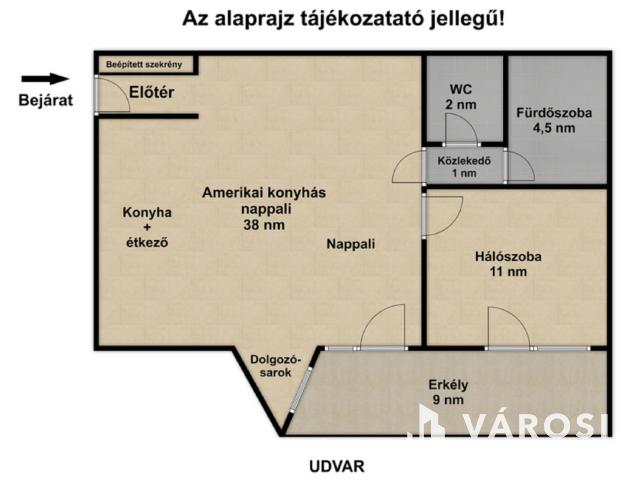 1. emeleti, csendes téglalakás nagy belső erkéllyel!