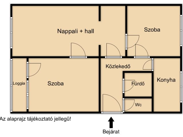 Első emeleti kétszoba nappali hallos loggiás lakás eladó